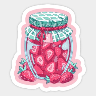 A cute red jar with some strawberry jam Sticker